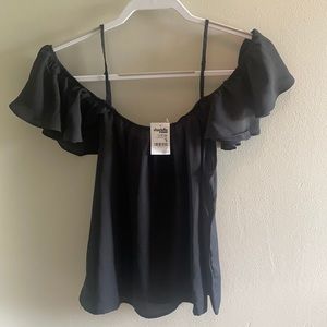 Black open shoulder loose fitting blouse